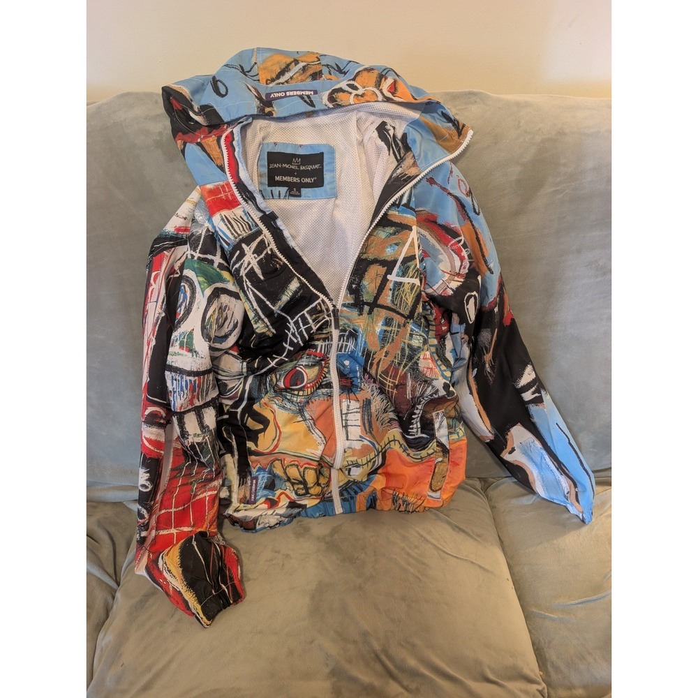 Jean-Michel Basquiat x Members Only Hooded Windbreaker Jacket Sz S Art Graffiti